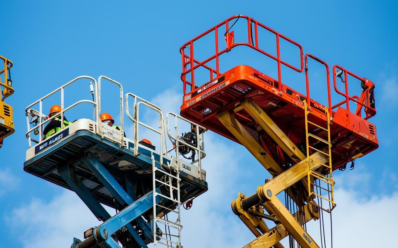 Meerdere hoogwerkers van verschillende types naast elkaar